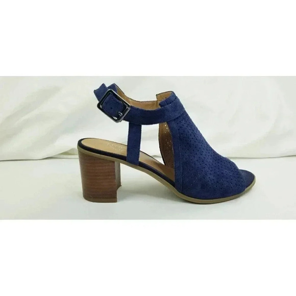 Franco Sarto Shoes - Franco Sarto Size 8M Women's Blue Suede Buckle Ankle Strap Open Toe Block Heel